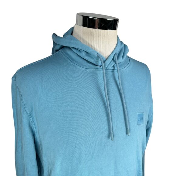 Hugo Boss Wetalk Hoodie Men’s Large Aqua Blue 100% Cotton Drawstring Pullover - Picture 2 of 12